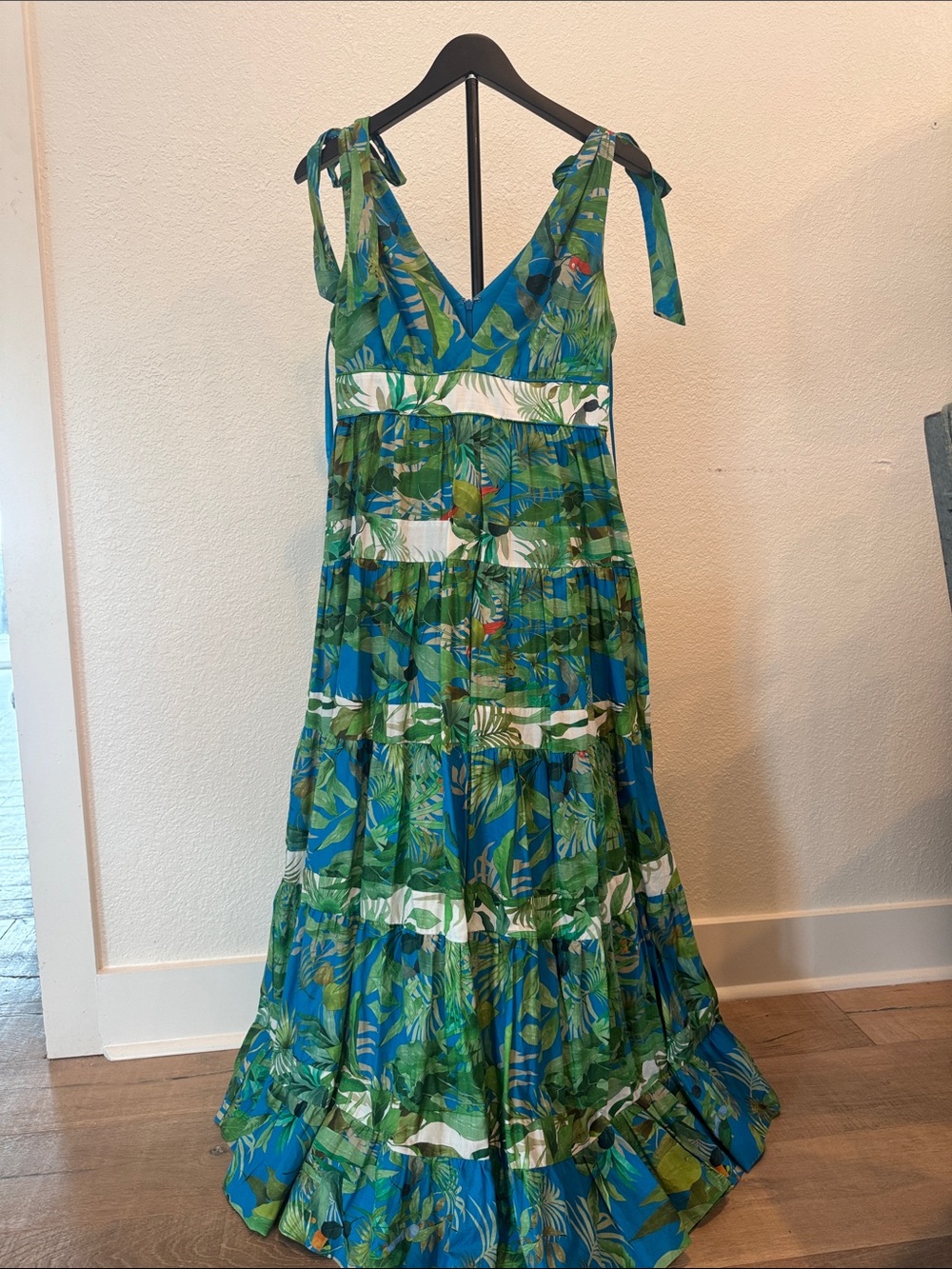 ANTONIO MELANI Blue & Green Tropical Tie-Shoulder Maxi Dress
